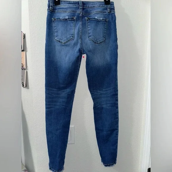 KanCan Blue Skinny Jeans with Stretch and Distressed Hem - Picture 2 of 6
